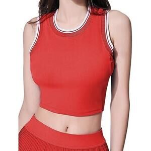 AugIris Red Sleeveless Athletic Crop Top White Trim Racerback Womens M NWT